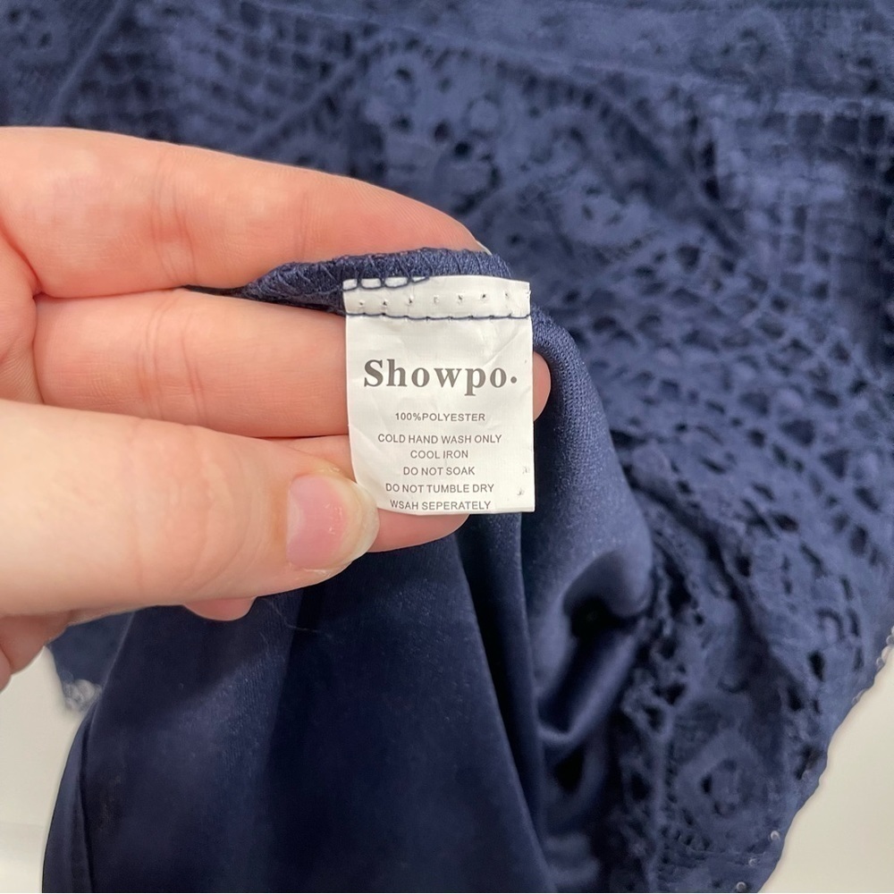 Showpo Hidden Figures Mini Dress in Navy Lace Women’s 14 A-Line High Neck - Picture 10 of 16